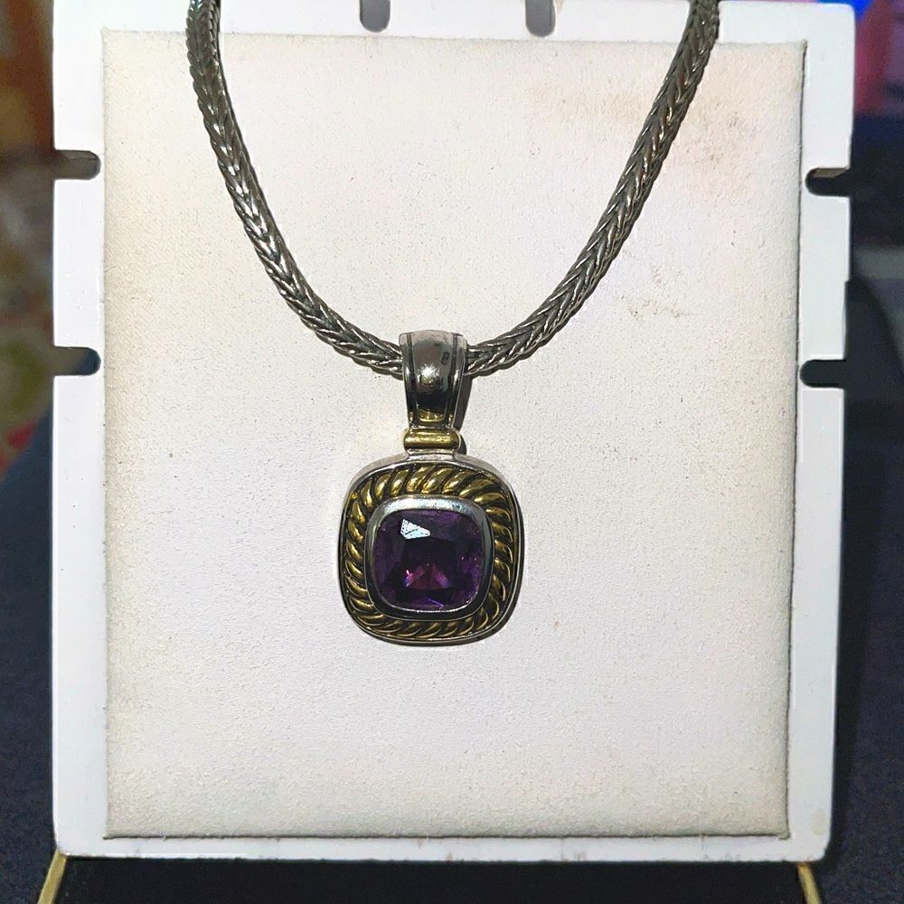 Purple Gem Statement Two Tone Necklace - image 1